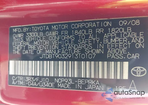 2009 Toyota Yaris из США, поврежденный, VIN JTDBT903291310107